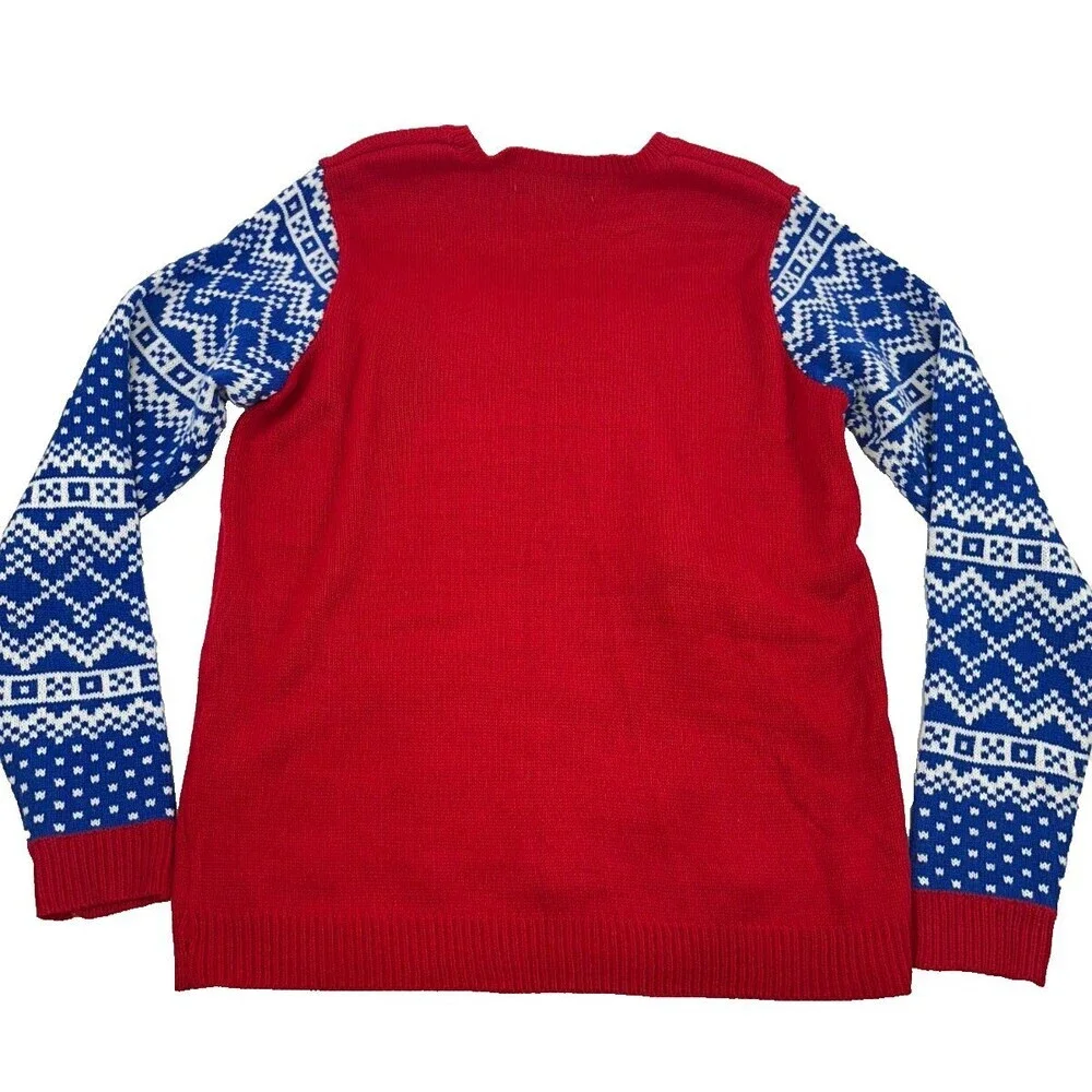 Jolly Sweaters Christmas Sweater‎ Deer Drink Pouch Camo Red Fair Isle Blue Large